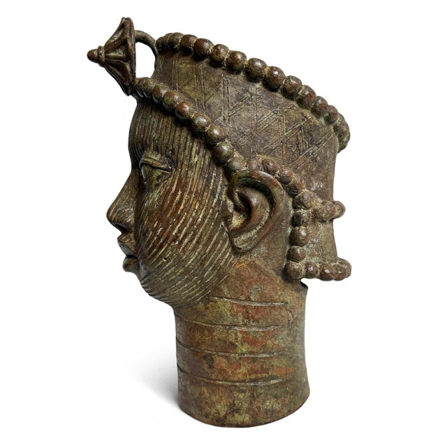 Antique African Old Bronze Nigeria Edo Ife Head Sculpture For Sale In Los Angeles - Image 6 of 10