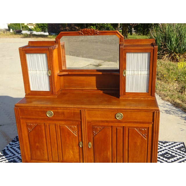Wood Vintage Oak Buffet with Sentry Boxes and Mirror For Sale - Image 7 of 18