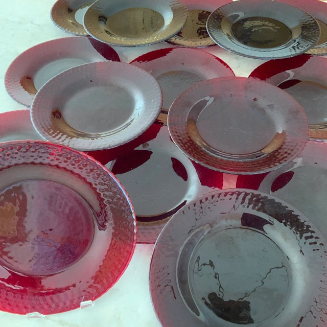 Vintage Textured Pebble Ruby Red Glass Dinner Plates- Set of 15 For Sale - Image 10 of 12