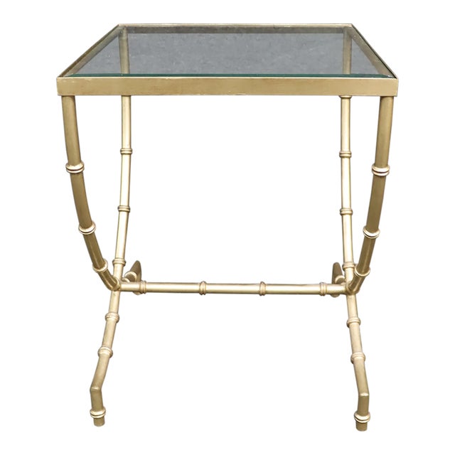 Hollywood Regency Brass and Glass Side Table For Sale