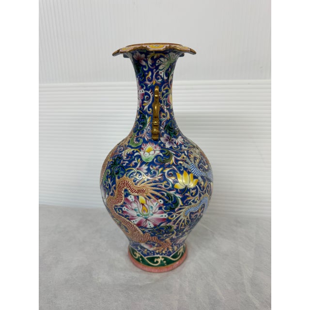 Red Antique Chinese Cloisonne Haitangzun Vases, Pair For Sale - Image 8 of 12