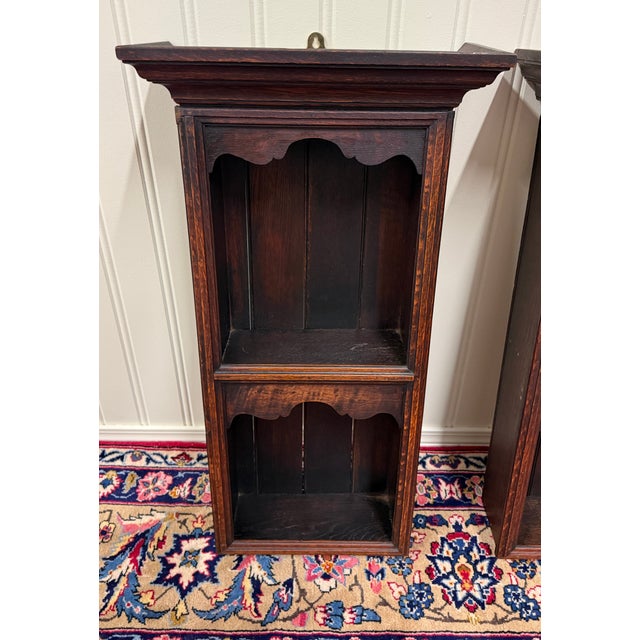 Brown Antique English Pair Bookcases Plate Racks Wall Shelves Hanging Wall Oak 1920-30 For Sale - Image 8 of 18