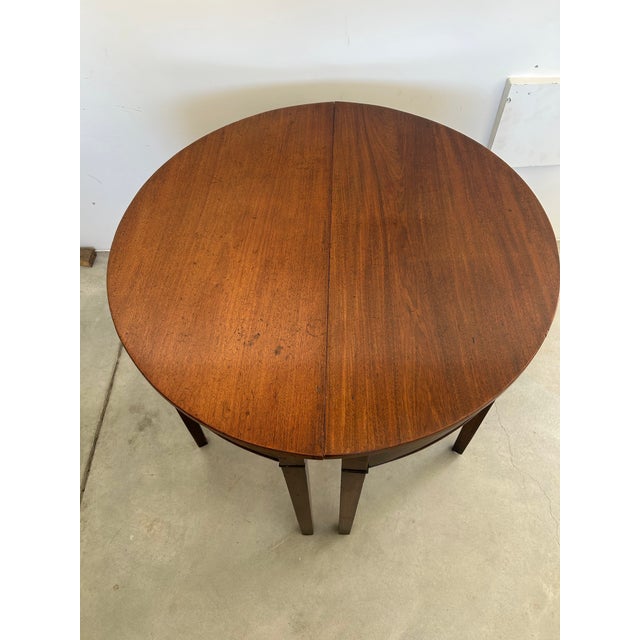 Pair of Federal-Style Demi-Lune Console Tables — Mahogany Veneer, Mid-20th Century For Sale - Image 9 of 10