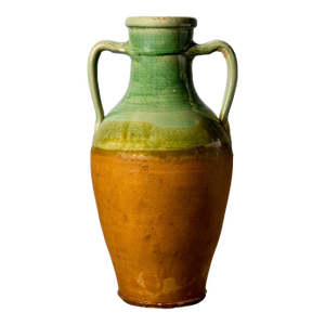Early 20th Century Tall French Green Handled Ceramic Vessel