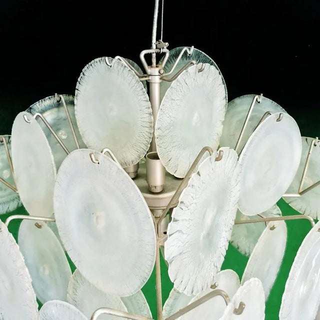 Glass Chandelier 36 Murano Iridescent Glass Discs 70s attributed to Gino Vistosi for Vistosi For Sale - Image 7 of 13