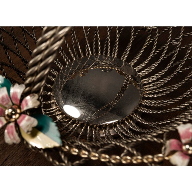Blue Hollywood Regency Wire Basket with Floral Decor, 1950s For Sale - Image 8 of 10