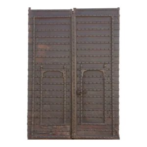 Pair of Monumental Indian Metal Strap Doors