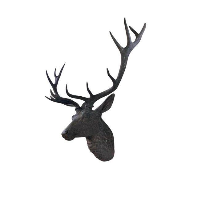 Rustic Stag Head Large Wall Mount Sculpture Vintage Restoration Hardware Rustic Decor For Sale - Image 3 of 7