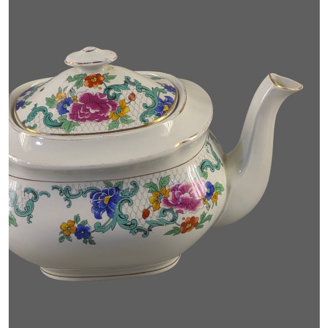 Blue Vintage Booths England Silicon China "Floradora" Pattern Tea Pot For Sale - Image 8 of 12