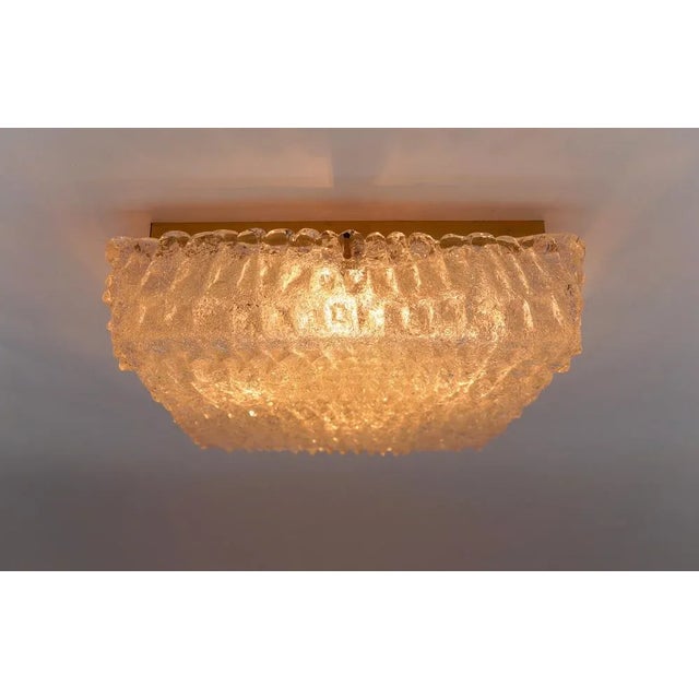 Stunning murano glass flush mount lamp with crocodile skin surface texture by hillebrand 1960s, germany the lamp is...