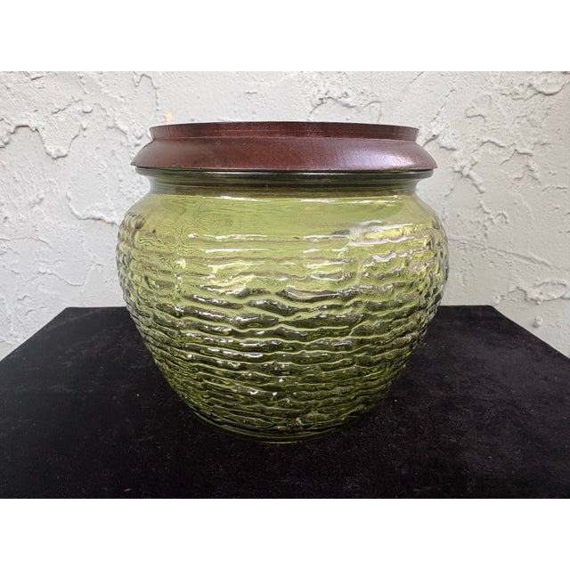 Vintage Fairfax Smoking Set With Green Textured Glass Tobacco Jar and Wooden Pipe Rack, Mid-Century Modern For Sale In Orlando - Image 6 of 12