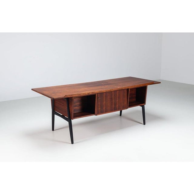 Black Scandinavian Executive Desk in Rosewood with Bar, Denmark, 1960 For Sale - Image 8 of 18