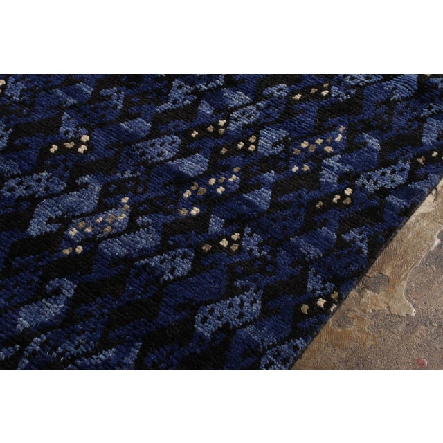 2010s Rug & Kilim’s Scandinavian Style Rug in All Over Blue, Black Geometric Pattern For Sale - Image 5 of 9