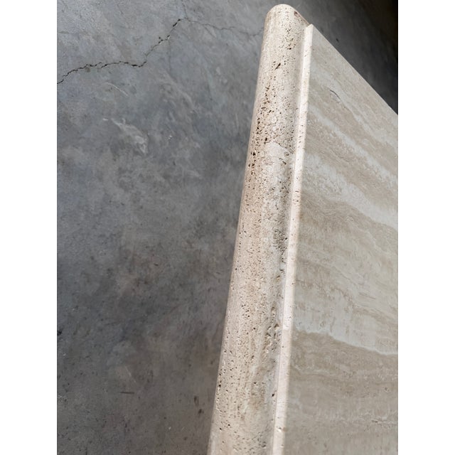 1980s Italian Postmodern Bullnose Beige Travertine Square Coffee Table by Stone International For Sale - Image 9 of 18