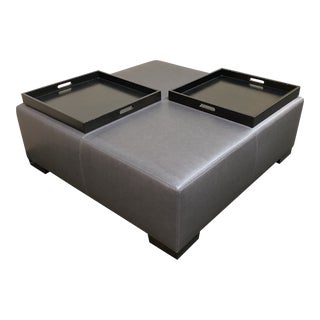 Einstein Interior Group Custom Leather Ottoman + Ottoman Trays For Sale