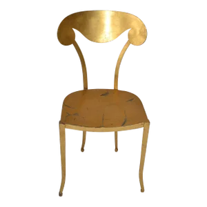 Vintage Italian Art Deco Style Sculptural Gilt Steel Vanity Desk Side Chair Distressed