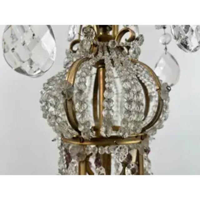 Vintage French Empire Style Gilt Bronze & Tiered Crystal & Beads Chandelier For Sale - Image 12 of 14