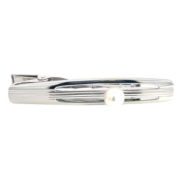 1990s Mikimoto Estate Tie Bar Sterling Silver 6.35 mm For Sale