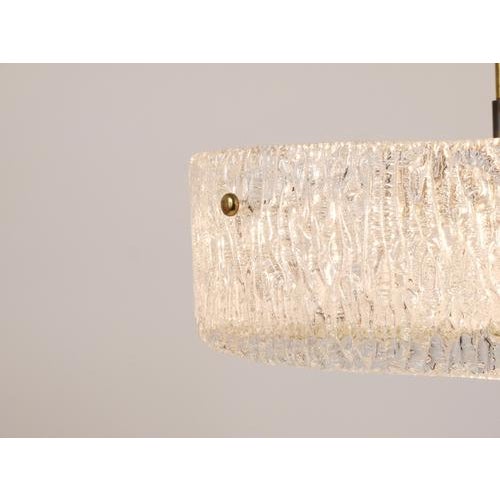 Kalmar Round Textured Glass Ring and Brass Pendant Lamp by J. T. Kalmar for Kalmar, 1950s For Sale - Image 4 of 15