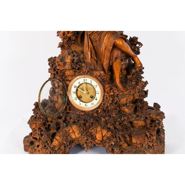 Antique Swiss Black Forest Carved Linden Wood Clock, 1890s For Sale - Image 15 of 18