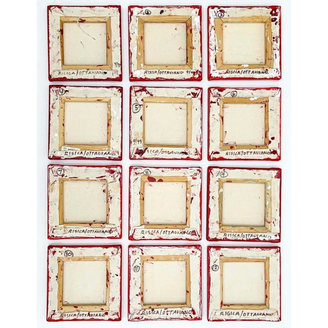 Late 20th Century Twelve-Panel Red and Gold Art Installation "Pura Grid" by Jeanne Risica, Oil on Canvas, Hand-Signed For Sale - Image 5 of 6