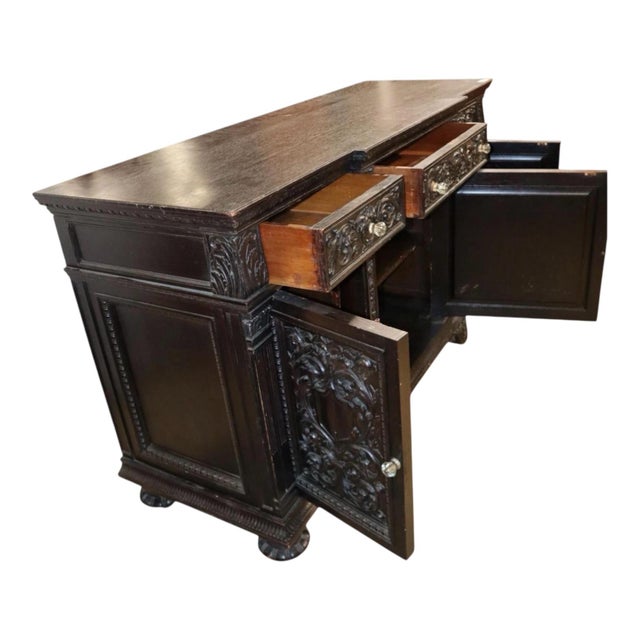 Late 19th Century Victorian French Renaissance Ebonized Oak Buffet Cabinet Credenza Sideboard For Sale - Image 5 of 8