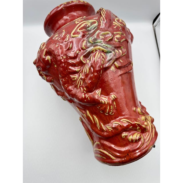 Chinese Vintage Sang De Boeuf Oxblood Glaze Ceramic Vase With Twin Dragons For Sale - Image 9 of 11