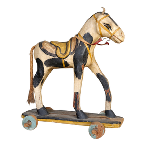 Circa 1900 American Folk Art Painted Wood & Papier-Mâché Pull Toy Horse