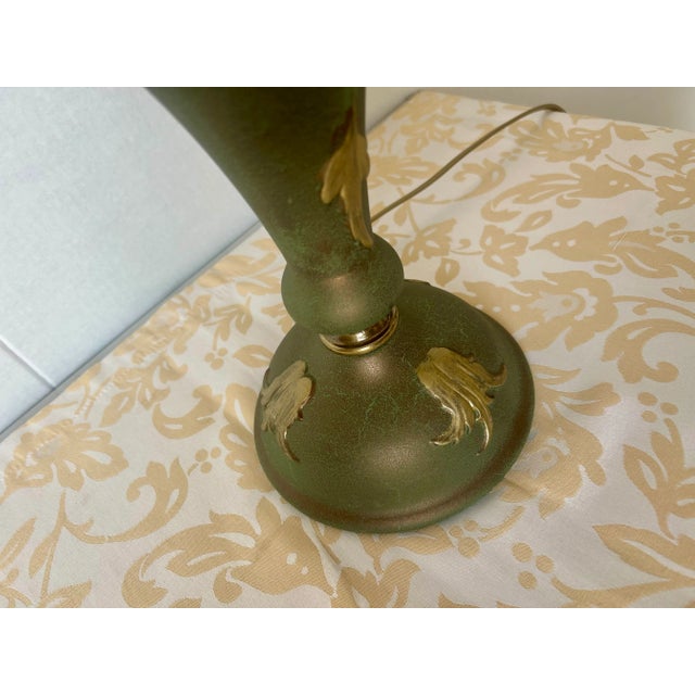 Ceramic lamp with reliefs and gold/bronze decorations, handmade by ceramic artisans in the 1960s. Original worked brass...