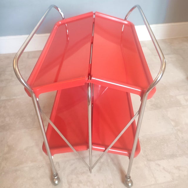 Vintage Italian Ellisse Red Two-Tier Folding Trolley, 1970s For Sale - Image 9 of 15
