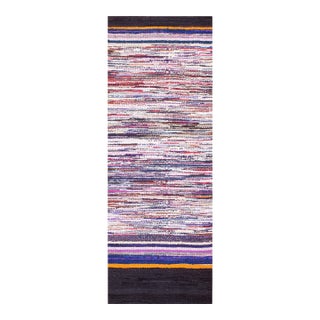 1940s Multicolor Stripe Antique American Rag Rug 2' 11" X 8' 4" Handmade Wool Carpet For Sale