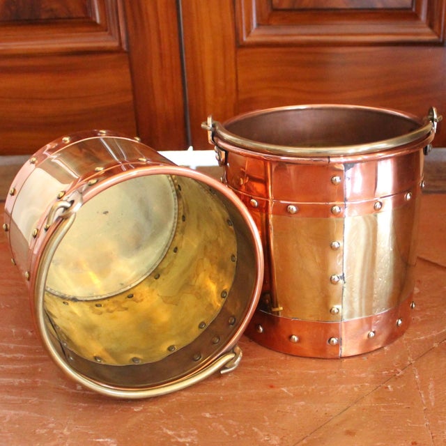 Pair of Small Copper and Brass Studded Kindling Buckets For Sale - Image 9 of 9