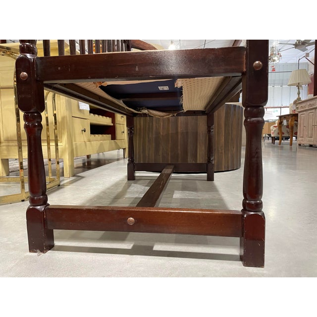 Vintage Mahogany Spindle-Back Upholstered Settee For Sale In New York - Image 6 of 7