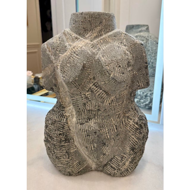 Stone Vintage Hand-Carved Gray / Green Abstract Female Torso Sculpture For Sale - Image 7 of 7