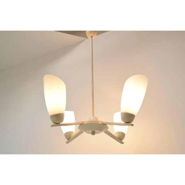 Metal Mid-Century White Chandelier, 1970s For Sale - Image 7 of 8