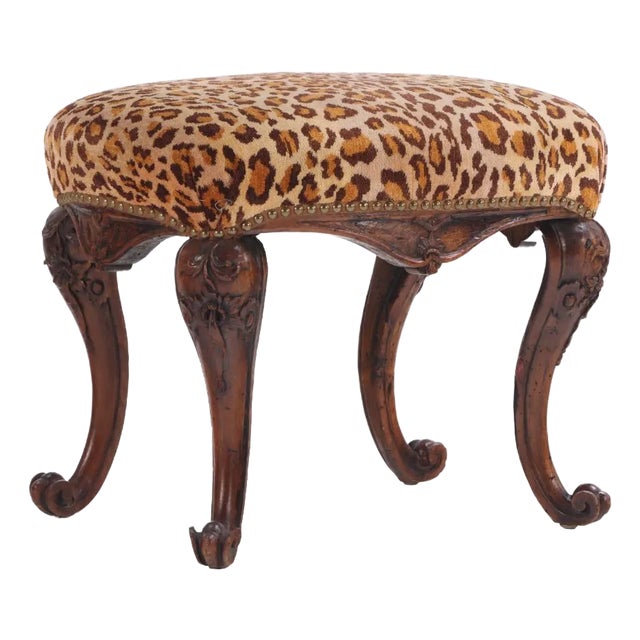 A Petite Portugese Carved Walnut Foot Stool in the Rococo Taste. Late 18th C. For Sale
