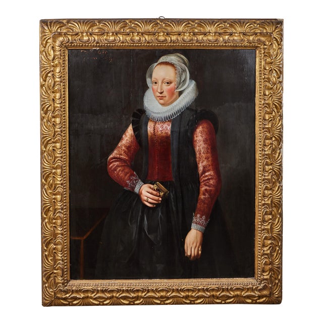 17th Century Portrait in Period Frame, 1619 For Sale
