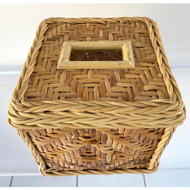 Vintage Basket Weave Bamboo Rattan Tissue Box Cover For Sale - Image 11 of 12