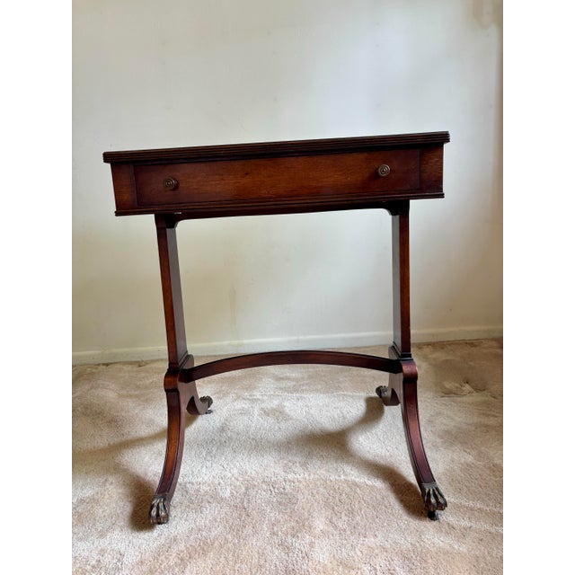 Vintage Dark Wood Side Tables With Rolling Brass Claw Wheels For Sale - Image 12 of 12
