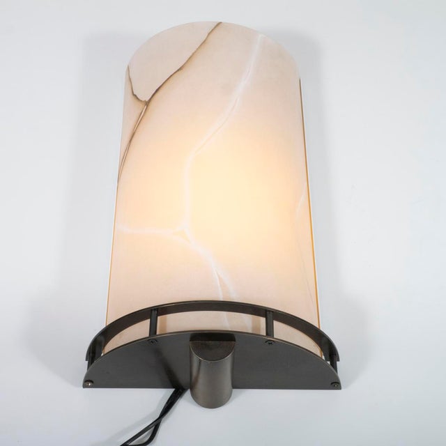 Plastic Pair of Resin Faux Marble Demilune Wall Sconces For Sale - Image 7 of 14