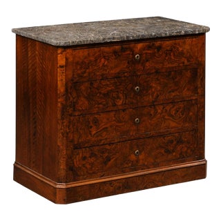 1820s French Burl-Wood Marble Top Commode For Sale
