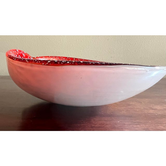 Mid-Century Modern Vintage Midcentury Barbini Murano Style Red Silver Flecks Italian Art Glass Bowl Ashtray For Sale - Image 3 of 12