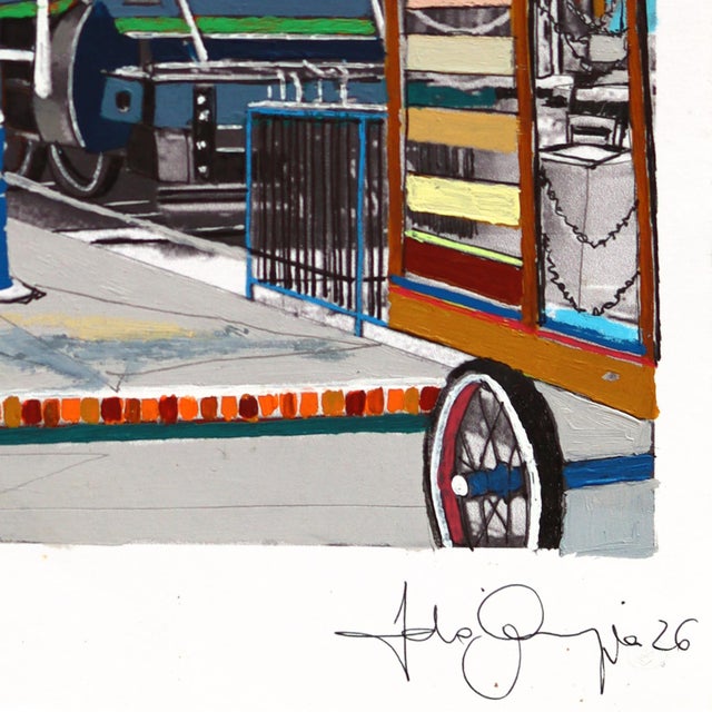 Trains in Lomita - Original Abstract City Scene Colorful Mixed Media Art by Fabio Coruzzi For Sale - Image 4 of 6