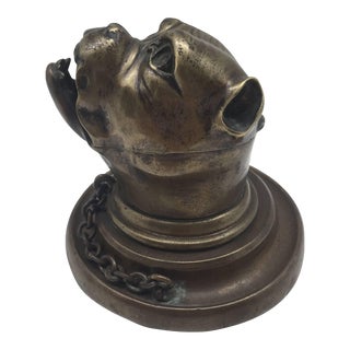 19th Century Bronze Growling Dog with Collar and Chain Inkwell For Sale