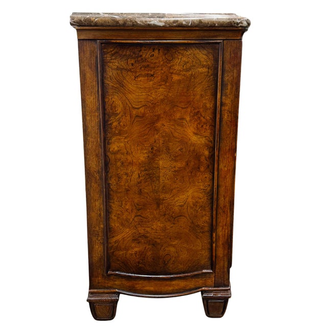 Brown 1980s Henredon French Provincial Burl Walnut Three-Drawer Marble Top Serpentine Commode Chest / Dresser For Sale - Image 8 of 12