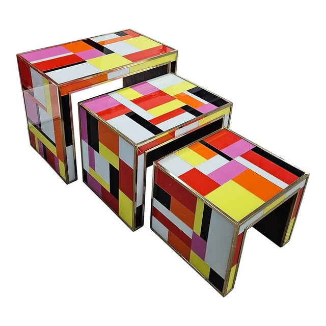 Glass Nesting Tables, 1980s, Set of 3 For Sale - Image 3 of 9