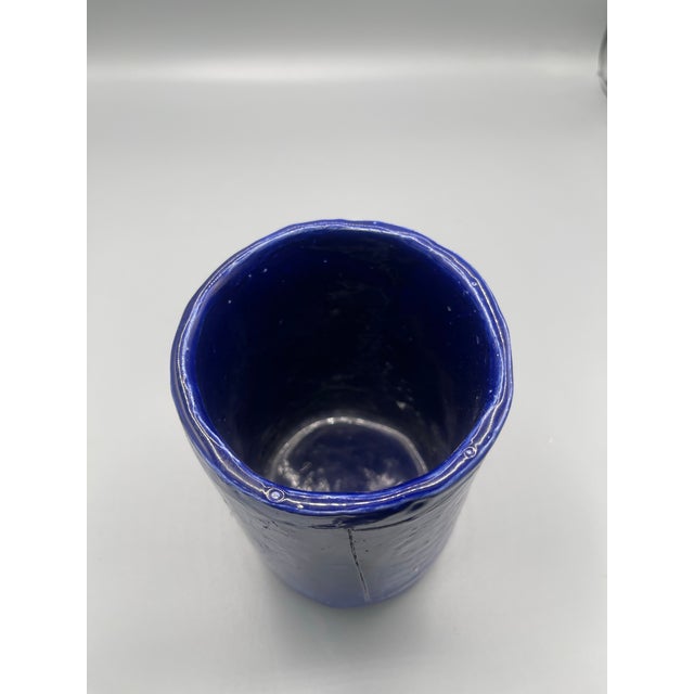 1996 Signed Studio Pottery Cobalt Blue Religious Symbolic Vessel For Sale - Image 6 of 7
