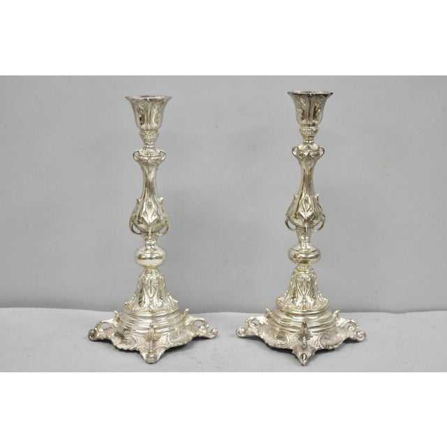 Antique Silver Plated WMF Warsaw Imperial Russia 12" Candlestick Holders - Pair For Sale - Image 18 of 18
