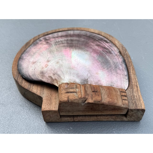 1950s Alexander Noll Carved Wood & Mother of Pearl Lidded Cigarette Box For Sale - Image 6 of 13