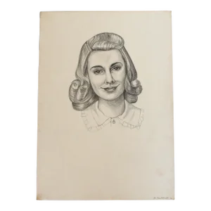 Vintage Female Portrait Sketch Drawing